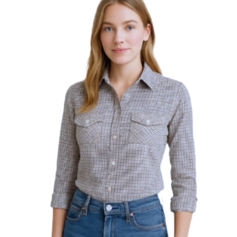 Elizabeth and James check plaid fitted button-down shirt M - Picture 1 of 6